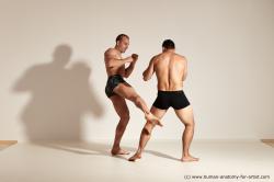 Underwear Fighting Man - Man White Muscular Short Brown Multi angles poses Academic